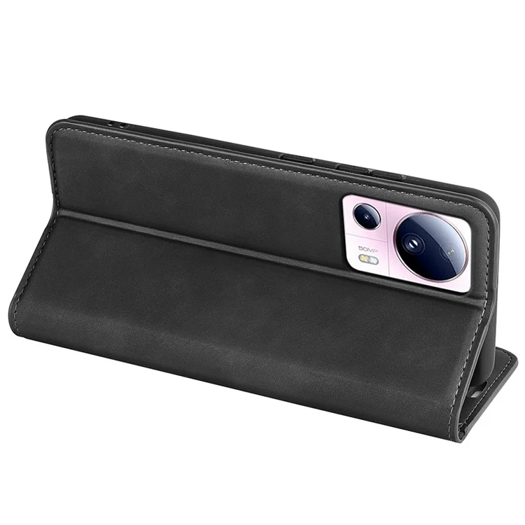 Para Xiaomi 13 Lite / Civi 2 5G Skin-touch Leather Wallet Phone Case Flip Stand Protective Cover - Negro