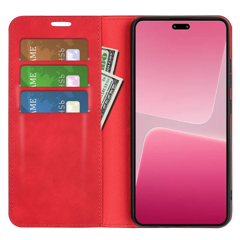 For Xiaomi 13 Lite / Civi 2 5G Skin-touch Leather Wallet Phone Case Flip Stand Protective Cover - Red