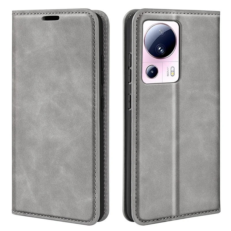 For Xiaomi 13 Lite / Civi 2 5G Skin-touch Leather Wallet Phone Case Flip Stand Protective Cover - Grey