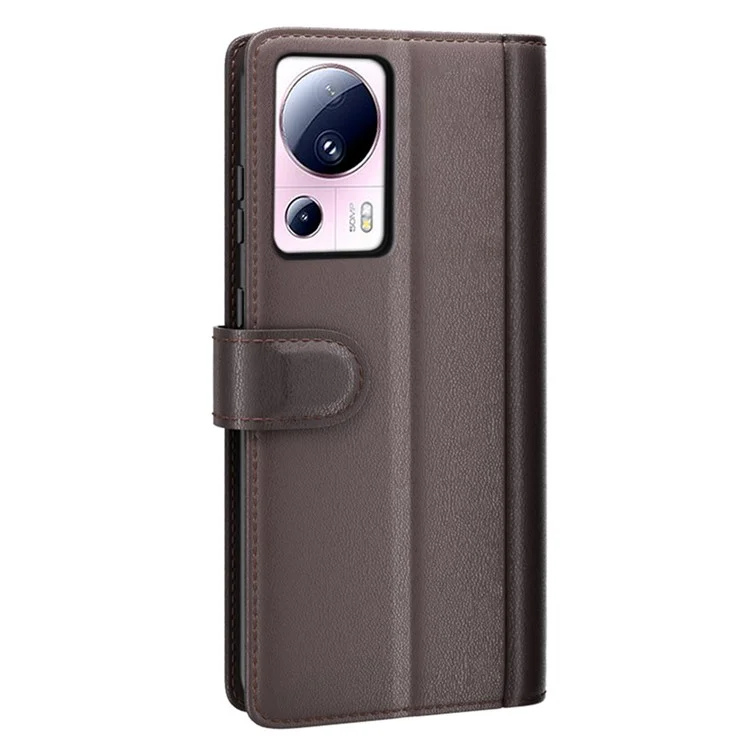 Для Xiaomi 13 Lite / Civi 2 5G Flip Stand Dorp-proof Cover Genuine Cow Leather Wallet Phone Case - Коричневый