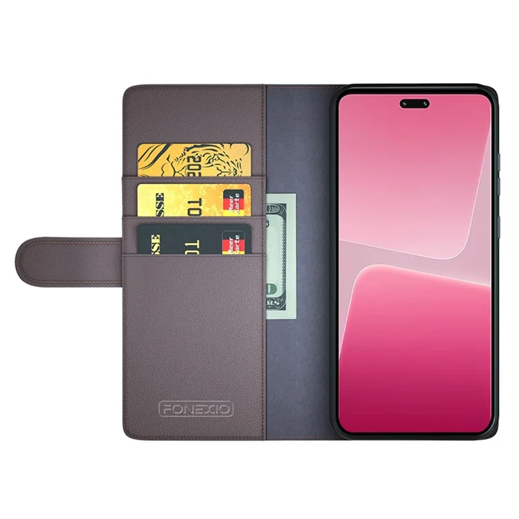 Для Xiaomi 13 Lite / Civi 2 5G Flip Stand Dorp-proof Cover Genuine Cow Leather Wallet Phone Case - Коричневый