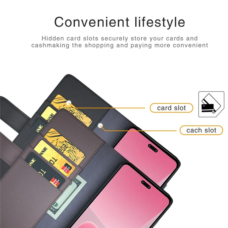 Для Xiaomi 13 Lite / Civi 2 5G Flip Stand Dorp-proof Cover Genuine Cow Leather Wallet Phone Case - Коричневый