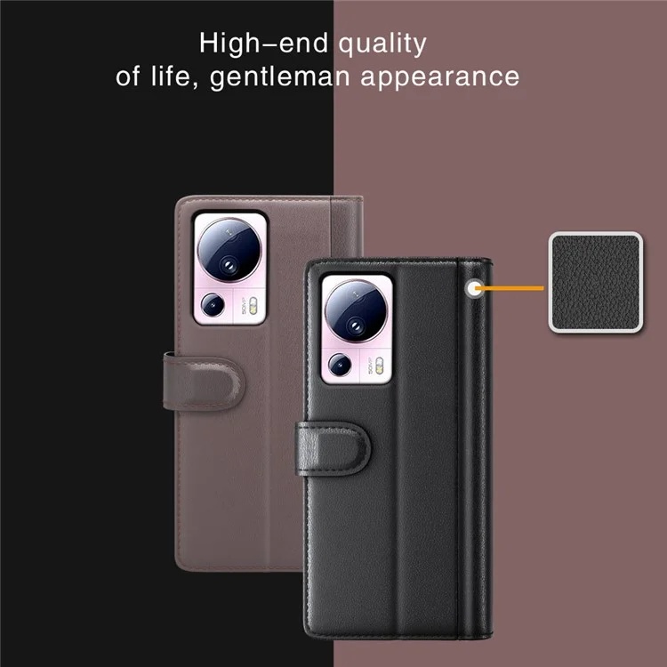 Для Xiaomi 13 Lite / Civi 2 5G Flip Stand Dorp-proof Cover Genuine Cow Leather Wallet Phone Case - Коричневый