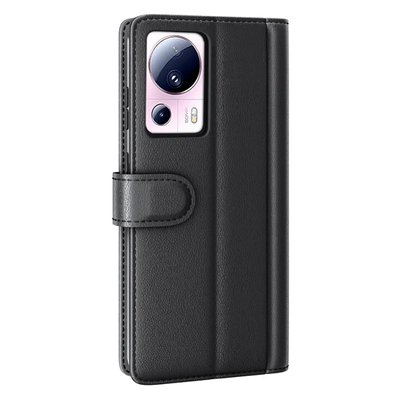 For Xiaomi 13 Lite / Civi 2 5G Flip Stand Dorp-proof Cover Genuine Cow Leather Wallet Phone Case - Black