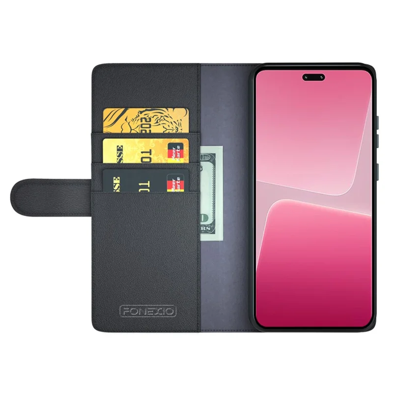 For Xiaomi 13 Lite / Civi 2 5G Flip Stand Dorp-proof Cover Genuine Cow Leather Wallet Phone Case - Black