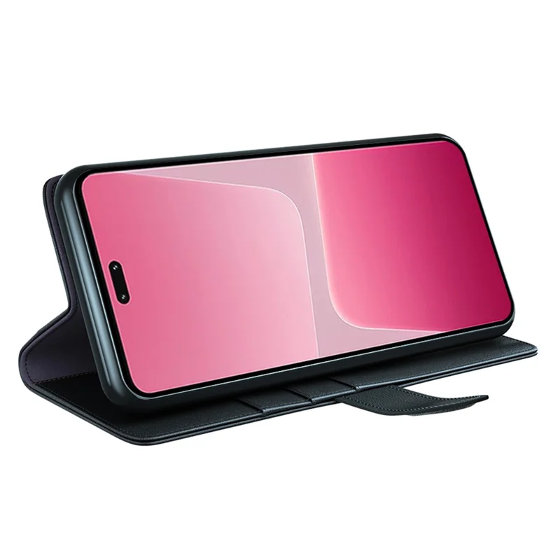 For Xiaomi 13 Lite / Civi 2 5G Flip Stand Dorp-proof Cover Genuine Cow Leather Wallet Phone Case - Black