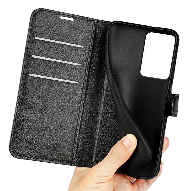 PU Leder-Schale für Xiaomi 13 Lite / Civi 2 5G Litchi-Struktur Handyhülle Geldbörse Ständer Klappcover - Schwarz