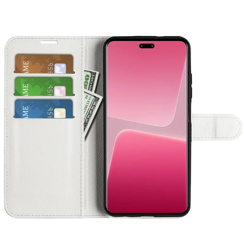 Coque en cuir PU pour Xiaomi 13 Lite / Civi 2 5G, étui portefeuille à texture de litchi avec support de retournement - Blanc