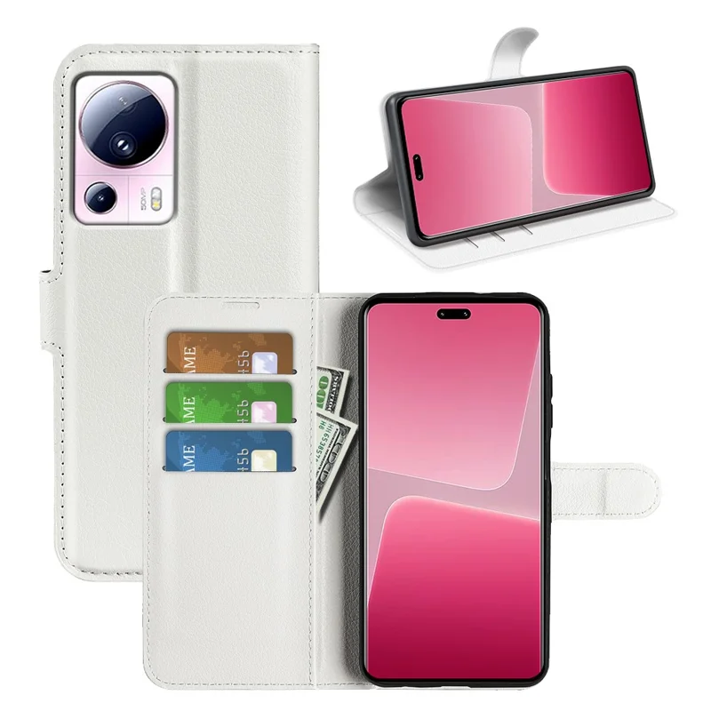 Coque en cuir PU pour Xiaomi 13 Lite / Civi 2 5G, étui portefeuille à texture de litchi avec support de retournement - Blanc