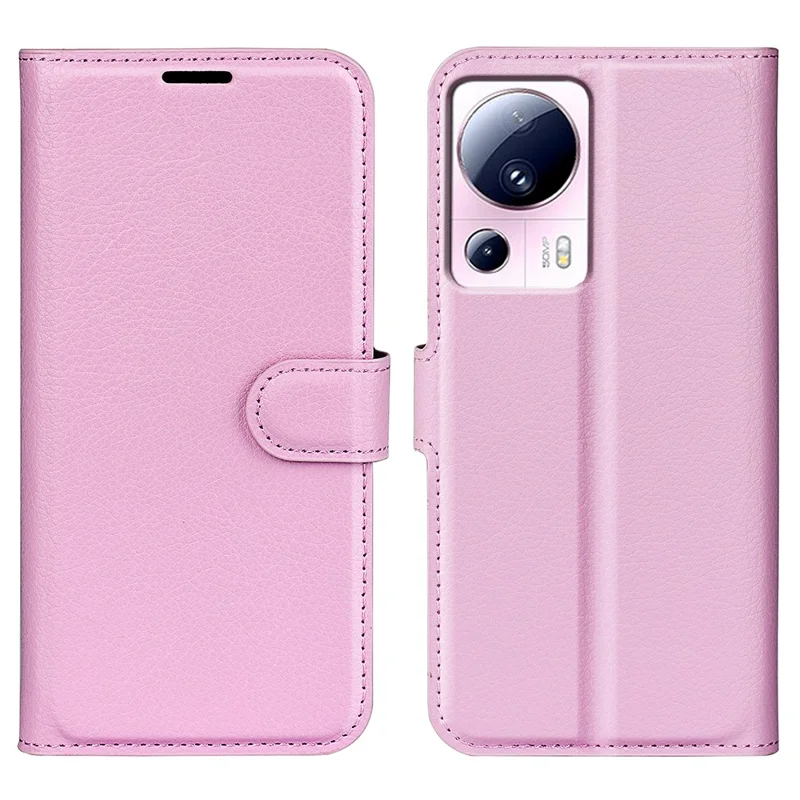 PU Leather Shell for Xiaomi 13 Lite / Civi 2 5G Litchi Texture Phone Case Wallet Stand Flip Cover - Pink