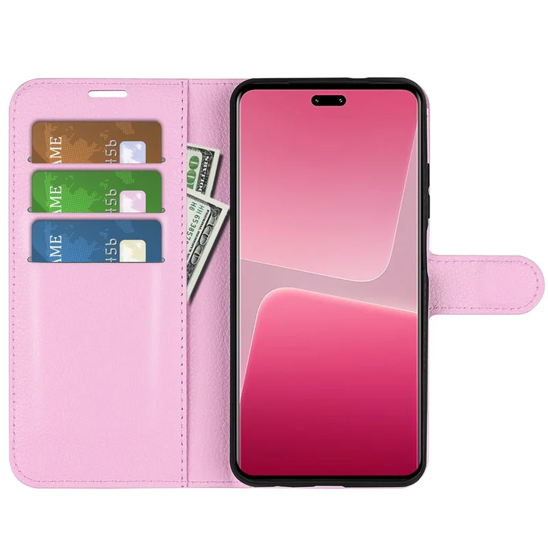 PU Leather Shell for Xiaomi 13 Lite / Civi 2 5G Litchi Texture Phone Case Wallet Stand Flip Cover - Pink