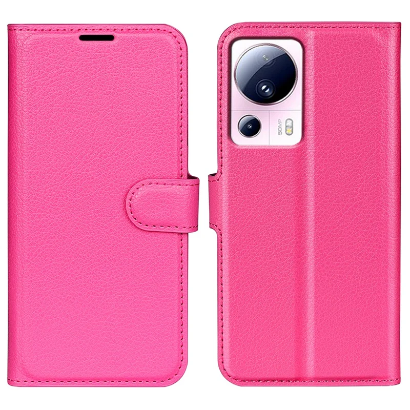 PU Leather Shell for Xiaomi 13 Lite / Civi 2 5G Litchi Texture Phone Case Wallet Stand Flip Cover - Rose