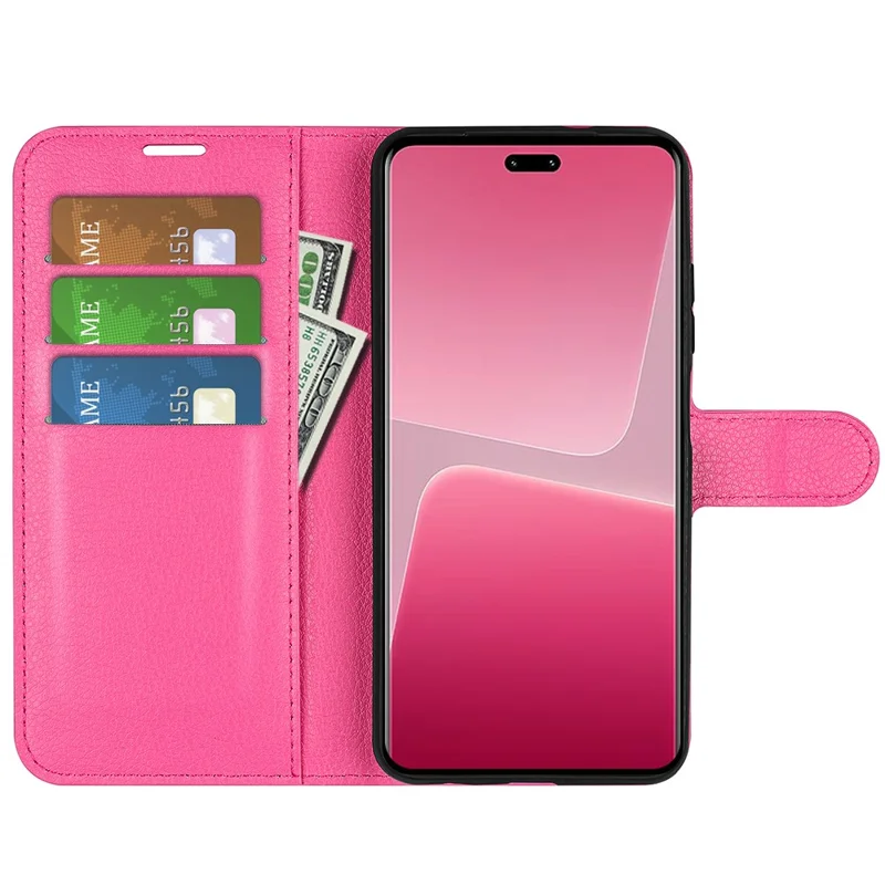 PU Leather Shell for Xiaomi 13 Lite / Civi 2 5G Litchi Texture Phone Case Wallet Stand Flip Cover - Rose