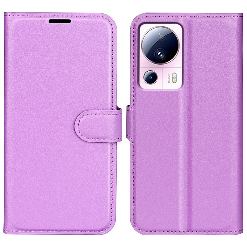 Funda de cuero sintético PU para Xiaomi 13 Lite / Civi 2 5G, con textura de piel de Litchi, funda de cartera con soporte para voltear - Púrpura