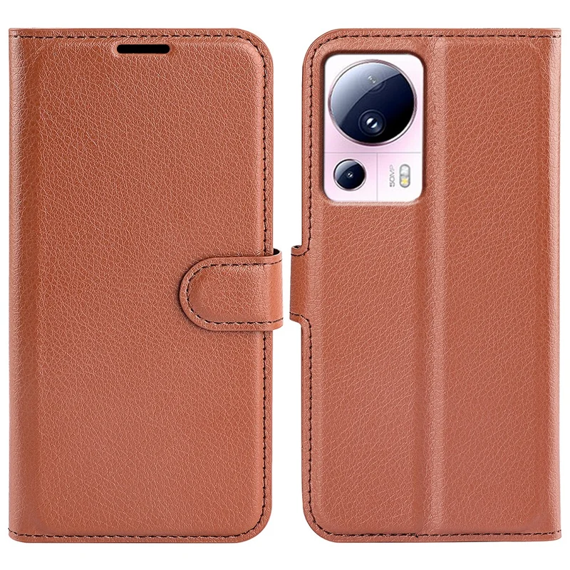 Capa de Couro PU para Xiaomi 13 Lite / Civi 2 5G Textura de Lichia Capa de Carteira de Celular Flip Stand - Marrom
