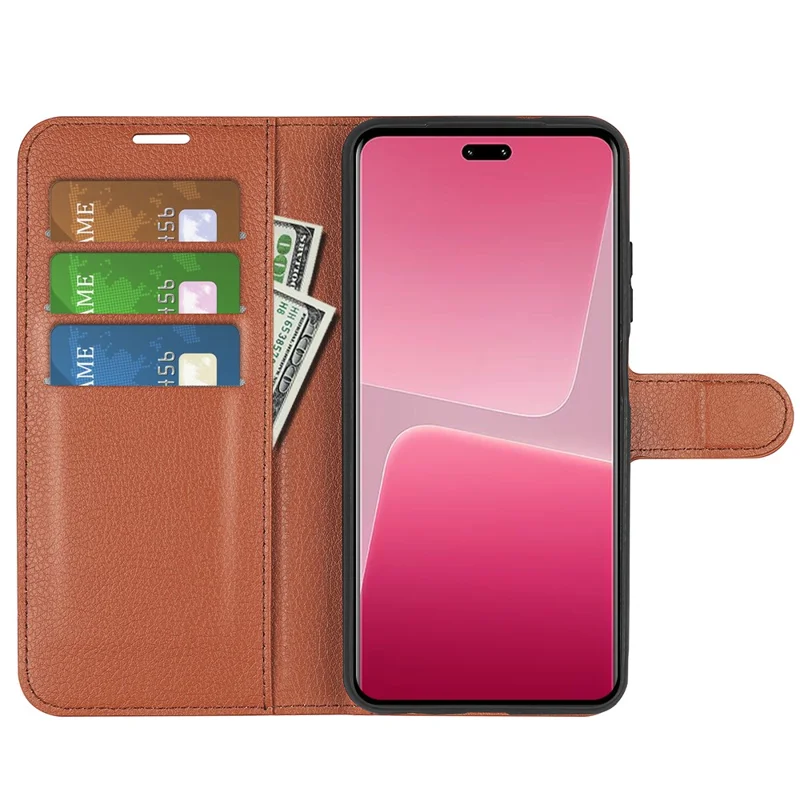 Capa de Couro PU para Xiaomi 13 Lite / Civi 2 5G Textura de Lichia Capa de Carteira de Celular Flip Stand - Marrom