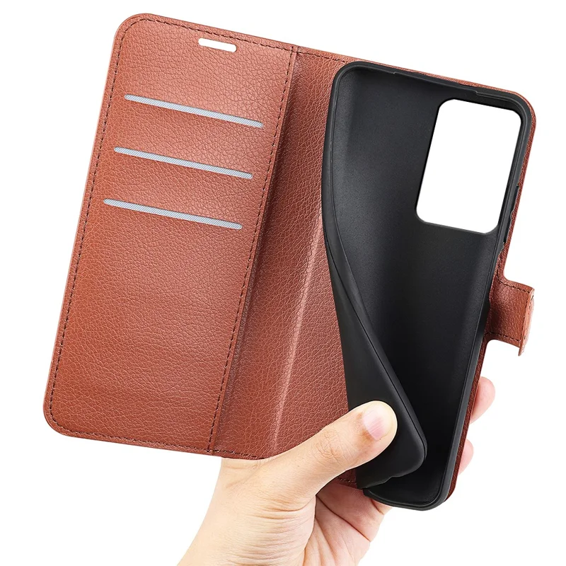 Capa de Couro PU para Xiaomi 13 Lite / Civi 2 5G Textura de Lichia Capa de Carteira de Celular Flip Stand - Marrom