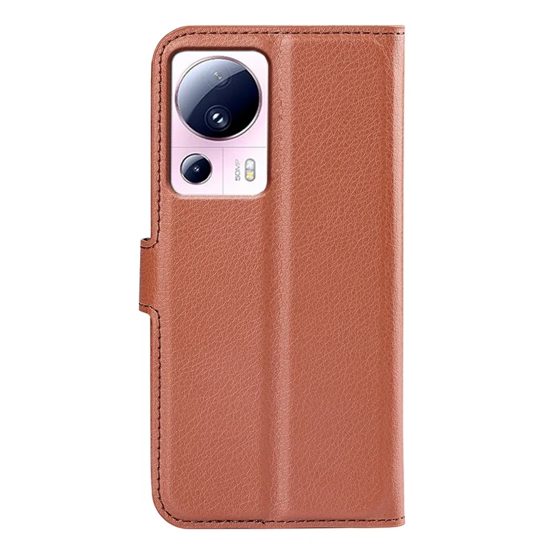 Capa de Couro PU para Xiaomi 13 Lite / Civi 2 5G Textura de Lichia Capa de Carteira de Celular Flip Stand - Marrom