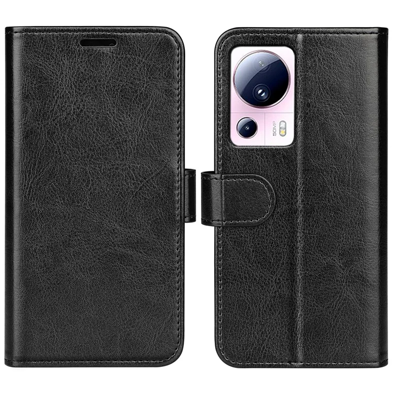 Flip Cover для Xiaomi 13 Lite / Civi 2 5G, чехол-бумажник из искусственной кожи с текстурой "Crazy Horse", со стойкой - Черный