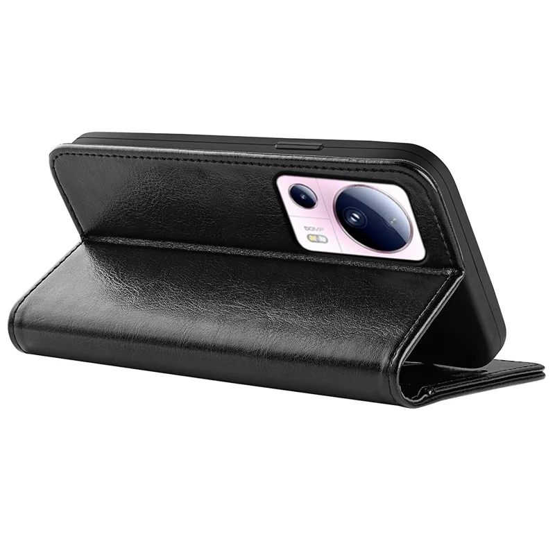 Flip Cover для Xiaomi 13 Lite / Civi 2 5G, чехол-бумажник из искусственной кожи с текстурой "Crazy Horse", со стойкой - Черный