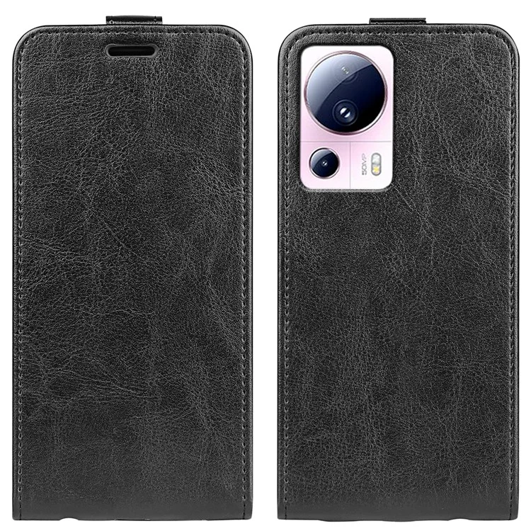 Pour Xiaomi 13 Lite / Civi 2 5G Porte-cartes Vertical Flip Phone Case Crazy Horse Texture PU Leather Cover - Noir