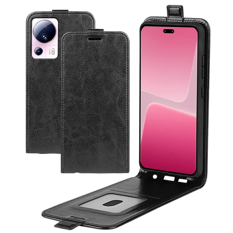 Pour Xiaomi 13 Lite / Civi 2 5G Porte-cartes Vertical Flip Phone Case Crazy Horse Texture PU Leather Cover - Noir