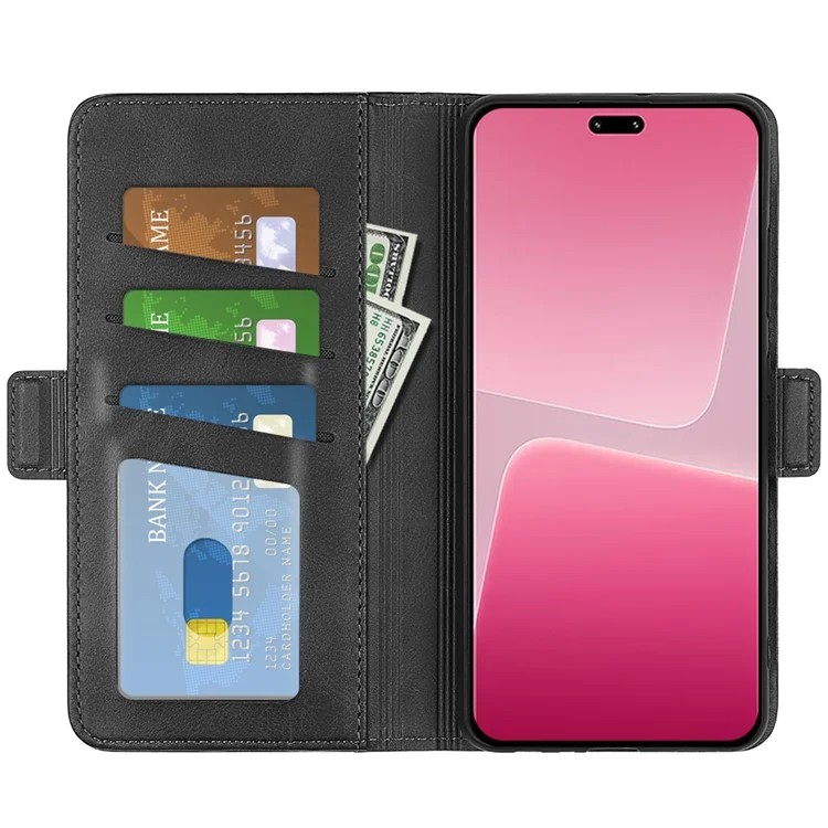 Para Xiaomi 13 Lite / Civi 2 5G Calf Texture Cell Phone Cover Stand Wallet PU Leather Phone Case - Negro