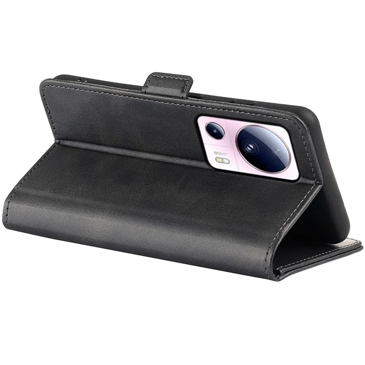 Para Xiaomi 13 Lite / Civi 2 5G Calf Texture Cell Phone Cover Stand Wallet PU Leather Phone Case - Negro