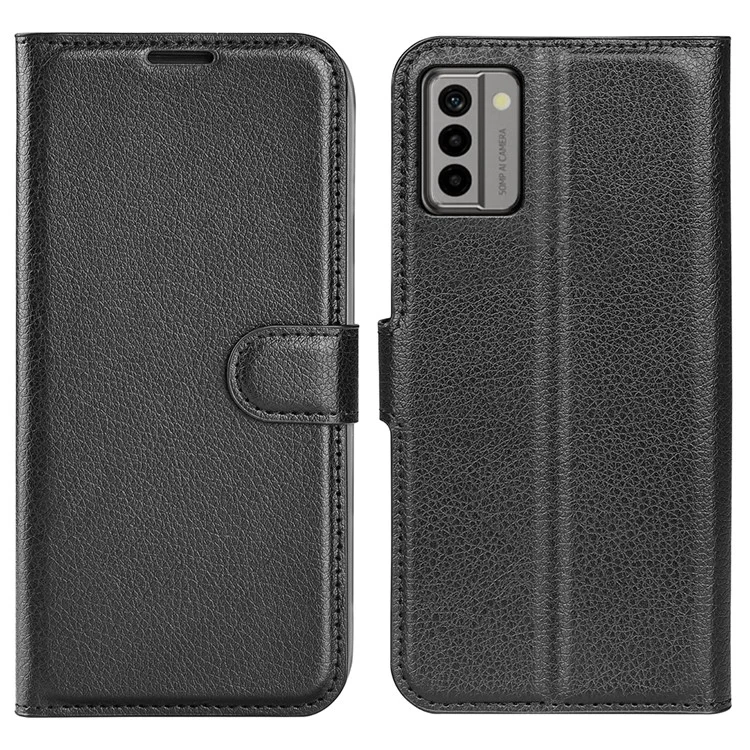 PU Leather Shell for Nokia G22 Anti-scratch Litchi Texture Phone Case Wallet Stand Flip Cover - Black