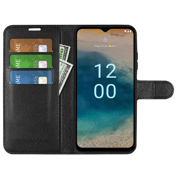 Coque en cuir PU pour Nokia G22 Texture antichoc Litchi Étui de téléphone portefeuille avec support Flip Cover - Noir