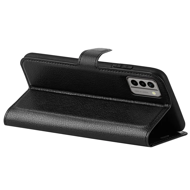 PU Leather Shell for Nokia G22 Anti-scratch Litchi Texture Phone Case Wallet Stand Flip Cover - Black