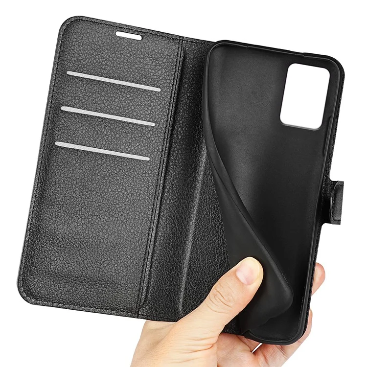 PU Leather Shell for Nokia G22 Anti-scratch Litchi Texture Phone Case Wallet Stand Flip Cover - Black