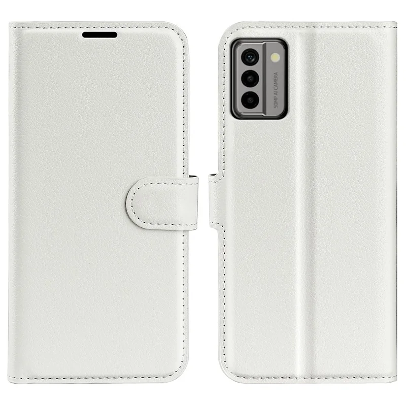Capa de Couro PU para Nokia G22 Capa de Telefone Anti-Arranhões Textura de Litchi Carteira de Pé de Viragem - Branco