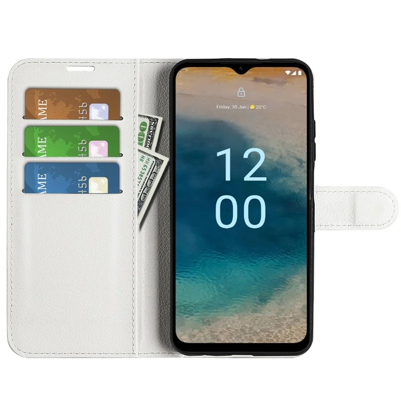 Capa de Couro PU para Nokia G22 Capa de Telefone Anti-Arranhões Textura de Litchi Carteira de Pé de Viragem - Branco