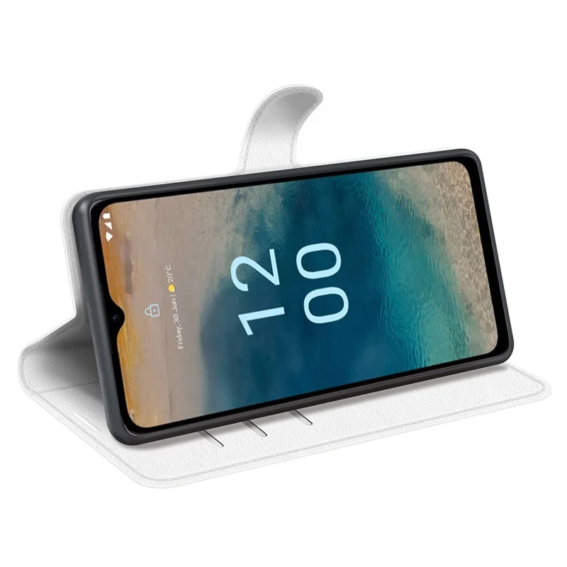 Capa de Couro PU para Nokia G22 Capa de Telefone Anti-Arranhões Textura de Litchi Carteira de Pé de Viragem - Branco