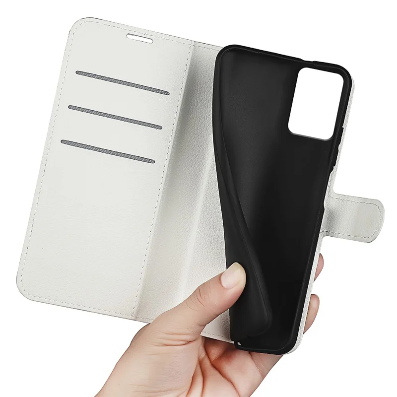 Capa de Couro PU para Nokia G22 Capa de Telefone Anti-Arranhões Textura de Litchi Carteira de Pé de Viragem - Branco