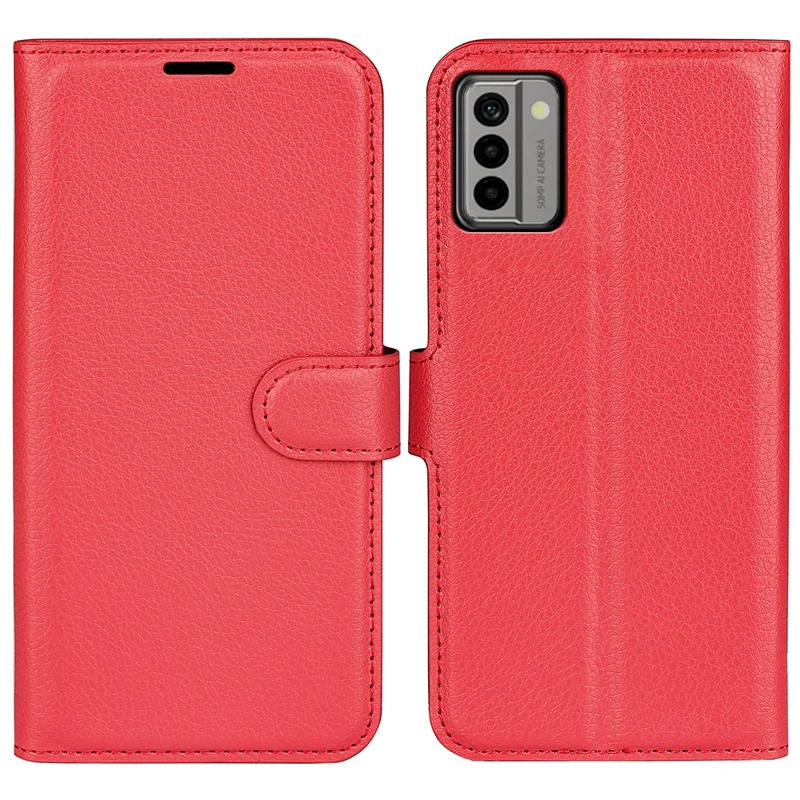 PU Leather Shell for Nokia G22 Anti-scratch Litchi Texture Phone Case Wallet Stand Flip Cover - Red