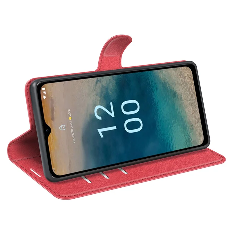 PU Leather Shell for Nokia G22 Anti-scratch Litchi Texture Phone Case Wallet Stand Flip Cover - Red