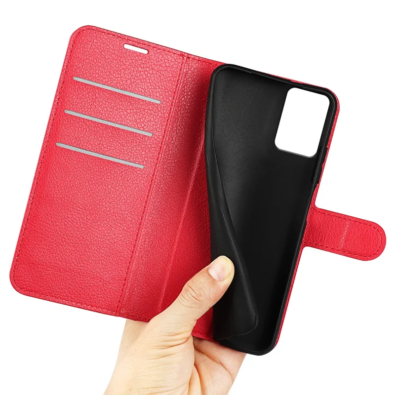 PU Leather Shell for Nokia G22 Anti-scratch Litchi Texture Phone Case Wallet Stand Flip Cover - Red