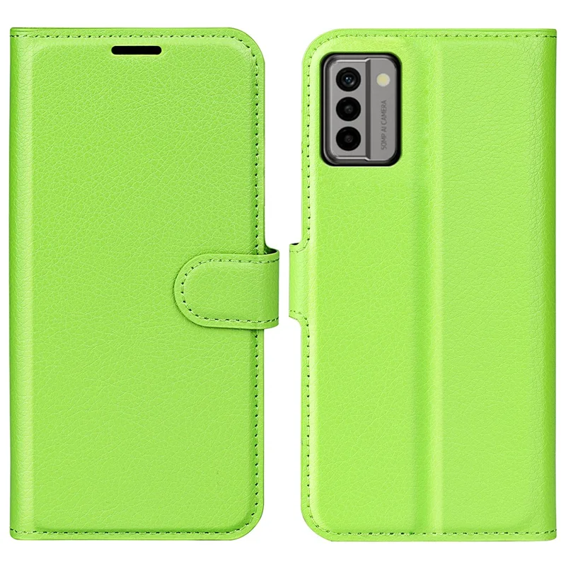 PU Leather Shell for Nokia G22 Anti-scratch Litchi Texture Phone Case Wallet Stand Flip Cover - Green