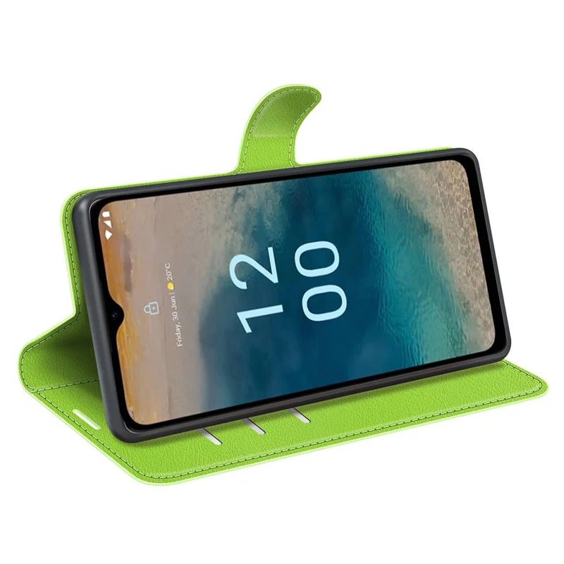 PU Leather Shell for Nokia G22 Anti-scratch Litchi Texture Phone Case Wallet Stand Flip Cover - Green