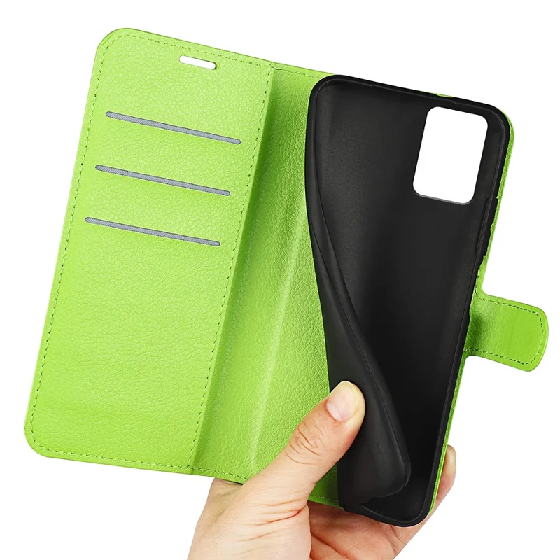 PU Leather Shell for Nokia G22 Anti-scratch Litchi Texture Phone Case Wallet Stand Flip Cover - Green