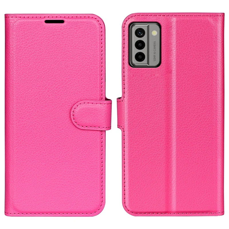 PU Leather Shell for Nokia G22 Anti-scratch Litchi Texture Phone Case Wallet Stand Flip Cover - Rose