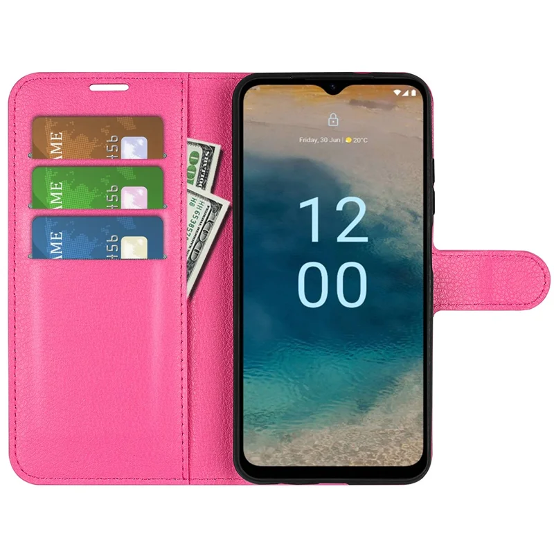 PU Leather Shell for Nokia G22 Anti-scratch Litchi Texture Phone Case Wallet Stand Flip Cover - Rose