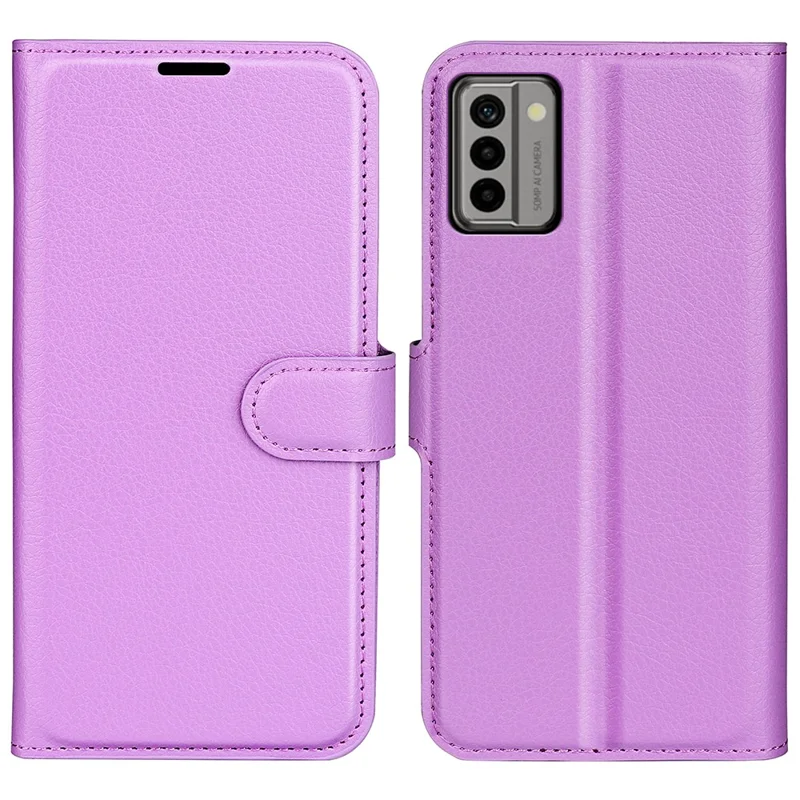 PU Leather Shell for Nokia G22 Anti-scratch Litchi Texture Phone Case Wallet Stand Flip Cover - Purple