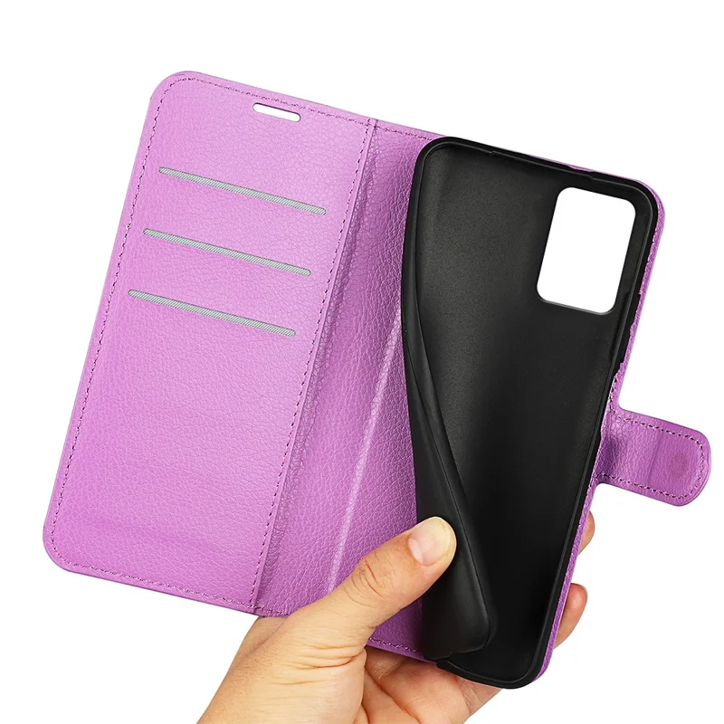 PU Leather Shell for Nokia G22 Anti-scratch Litchi Texture Phone Case Wallet Stand Flip Cover - Purple