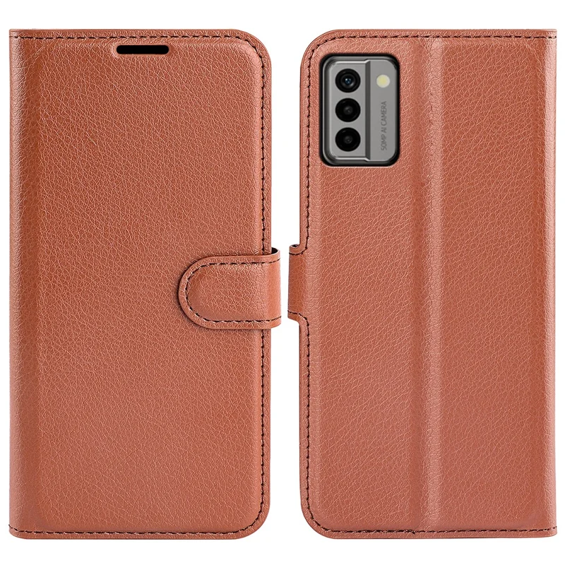 PU Leather Shell for Nokia G22 Anti-scratch Litchi Texture Phone Case Wallet Stand Flip Cover - Brown