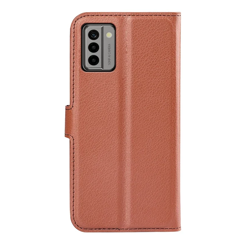 PU Leather Shell for Nokia G22 Anti-scratch Litchi Texture Phone Case Wallet Stand Flip Cover - Brown