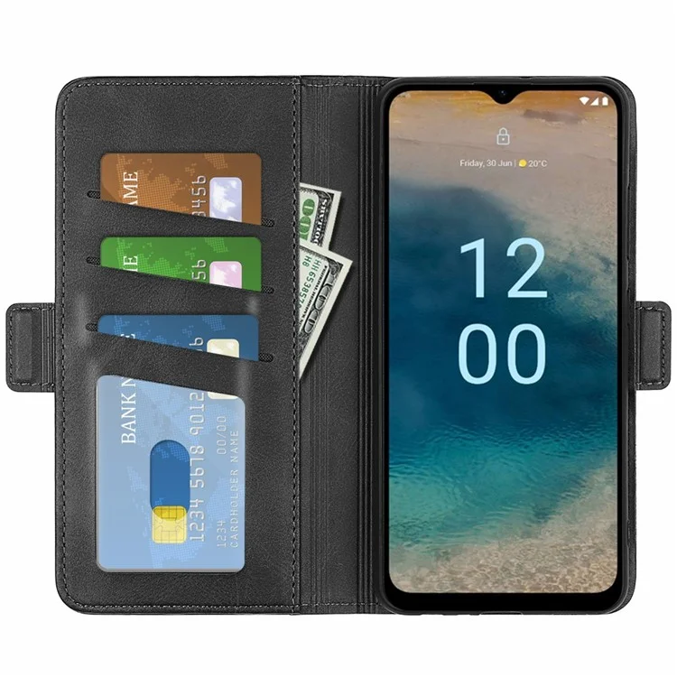Pour Nokia G22 Anti-scratch Calf Texture Cell Phone Cover PU Leather Stand Wallet Phone Case - Noir
