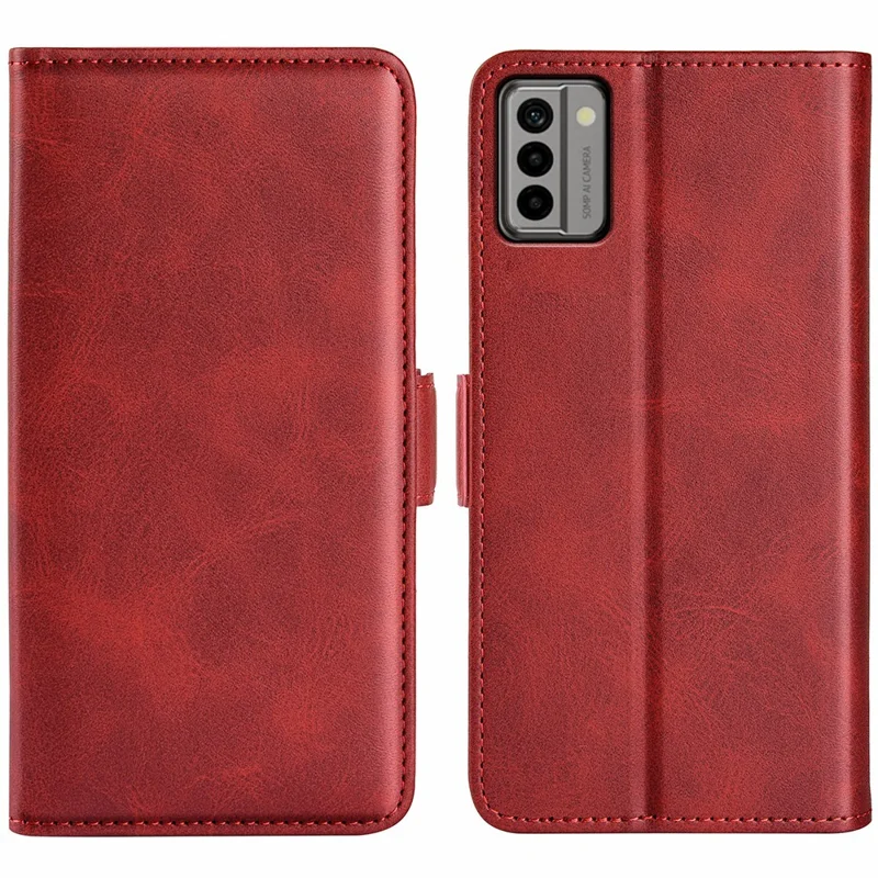 For Nokia G22 Anti-scratch Calf Texture Cell Phone Cover PU Leather Stand Wallet Phone Case - Red